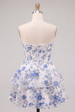 Vestido de Finalistas de Finalistas com Espartilhos de Flor Azul com Espartilhos A-Line A-Line com Folhos