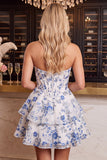 Vestido de Finalistas de Finalistas com Espartilhos de Flor Azul com Espartilhos A-Line A-Line com Folhos