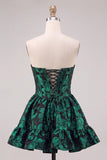 Espartilho verde escuro Bordado floral A-Line sem alças Vestido Curto de Regresso a Casa