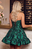 Espartilho verde escuro Bordado floral A-Line sem alças Vestido Curto de Regresso a Casa