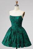 Espartilho verde escuro Bordado floral A-Line sem alças Vestido Curto de Regresso a Casa