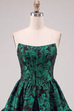 Espartilho verde escuro Bordado floral A-Line sem alças Vestido Curto de Regresso a Casa