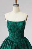 Espartilho verde escuro Bordado floral A-Line sem alças Vestido Curto de Regresso a Casa