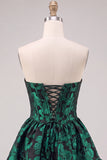 Espartilho verde escuro Bordado floral A-Line sem alças Vestido Curto de Regresso a Casa