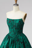 Espartilho verde escuro Bordado floral A-Line sem alças Vestido Curto de Regresso a Casa