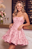 Espartilho verde escuro Bordado floral A-Line sem alças Vestido Curto de Regresso a Casa