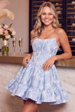 Espartilho verde escuro Bordado floral A-Line sem alças Vestido Curto de Regresso a Casa