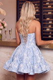 Espartilho verde escuro Bordado floral A-Line sem alças Vestido Curto de Regresso a Casa