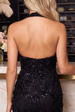 Vestido Curto de Boas-Vindas Azul Celeste Bodycon Bodycon Floral com Missangas Sem Costas