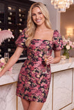 Vestido Curto de Boas-Vindas, Bodycon Flor Vermelha Preta Vermelho