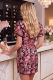 Vestido Curto de Boas-Vindas, Bodycon Flor Vermelha Preta Vermelho