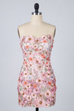 Vestido Mini de Regresso a Casa Bodycon Brushed Brush, Rosa Aplicada e Floral