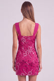 Vestido Curto de Boas-Vindas, Bodycon Floral Franzido, Azul Celeste, com Lantejoulas
