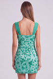 Vestido Curto de Boas-Vindas, Bodycon Floral Franzido, Azul Celeste, com Lantejoulas