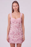 Vestido Curto de Boas-Vindas, Bodycon Floral Franzido, Azul Celeste, com Lantejoulas
