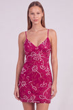 Vestido curto de regresso a casa, vestido curto com lantejoulas cor-de-rosa floral bodycon, lantejoulas e renda nas costas