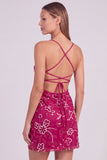 Vestido curto de regresso a casa, vestido curto com lantejoulas cor-de-rosa floral bodycon, lantejoulas e renda nas costas