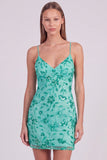 Vestido curto de regresso a casa, vestido curto com lantejoulas cor-de-rosa floral bodycon, lantejoulas e renda nas costas