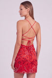Vestido curto de regresso a casa, vestido curto com lantejoulas cor-de-rosa floral bodycon, lantejoulas e renda nas costas