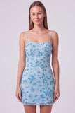 Vestido Curto de Homecoming com alças finas em fúcsia com alças finas, bodycon com missangas