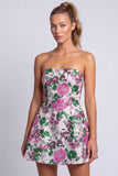 Vestido Floral Azul Claro Estampado em A-Line Strapless para o Regresso a Casa