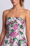 Vestido Floral Azul Claro Estampado em A-Line Strapless para o Regresso a Casa
