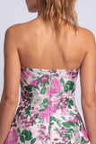 Vestido Floral Azul Claro Estampado em A-Line Strapless para o Regresso a Casa
