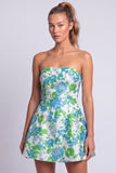 Vestido Floral Azul Claro Estampado em A-Line Strapless para o Regresso a Casa