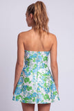Vestido Floral Azul Claro Estampado em A-Line Strapless para o Regresso a Casa