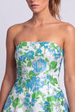 Vestido Floral Azul Claro Estampado em A-Line Strapless para o Regresso a Casa