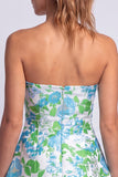 Vestido Floral Azul Claro Estampado em A-Line Strapless para o Regresso a Casa