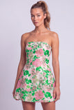 Vestido Floral Azul Claro Estampado em A-Line Strapless para o Regresso a Casa