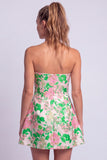 Vestido Floral Azul Claro Estampado em A-Line Strapless para o Regresso a Casa