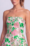 Vestido Floral Azul Claro Estampado em A-Line Strapless para o Regresso a Casa