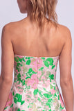 Vestido Floral Azul Claro Estampado em A-Line Strapless para o Regresso a Casa