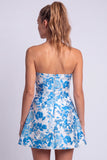Vestido Floral Azul Claro Estampado em A-Line Strapless para o Regresso a Casa