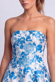 Vestido Floral Azul Claro Estampado em A-Line Strapless para o Regresso a Casa