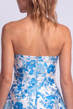 Vestido Floral Azul Claro Estampado em A-Line Strapless para o Regresso a Casa