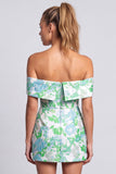 Vestido Curto de Boas-Vindas Verde, Bodycon Estampado Floral, Sem Alças