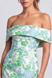 Vestido Curto de Boas-Vindas Verde, Bodycon Estampado Floral, Sem Alças