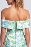 Vestido Curto de Boas-Vindas Verde, Bodycon Estampado Floral, Sem Alças