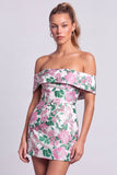 Vestido Curto de Boas-Vindas Verde, Bodycon Estampado Floral, Sem Alças