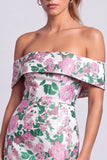 Vestido Curto de Boas-Vindas Verde, Bodycon Estampado Floral, Sem Alças