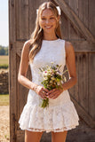 Vestido de duche de noiva curto curto de panela de panela em marfim em marfim em linha A, renda de renda, com folhos