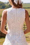 Vestido de duche de noiva curto curto de panela de panela em marfim em marfim em linha A, renda de renda, com folhos