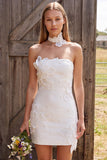 Vestido curto de chá de panela Bodycon Bodycon Pearlless Strapless Curto com Flor 3D