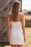 Vestido curto de chá de panela Bodycon Bodycon Pearlless Strapless Curto com Flor 3D