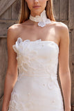 Vestido curto de chá de panela Bodycon Bodycon Pearlless Strapless Curto com Flor 3D