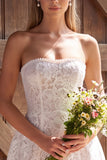 Vestido Curto de Chá de Noiva com Laço de Renda de Marfim, Pérolas A-Line Strapless Strapless