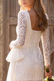 Bodycon com decote quadrado, renda, mangas compridas, vestido curto de duche de noiva com laço